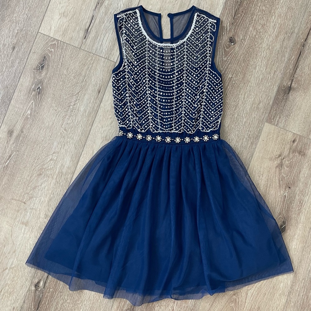 AS U WISH Navy Blue Sequin Mini Dress Size XS Prom Formal